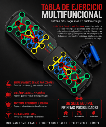 Fortalece tu cuerpo desde casa con el Tablero de Flexiones Portátil 14 en 1.