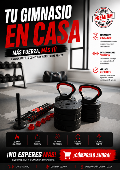 Kit Pesas Mancuerna 20kg Convertible, entrena con comodidad, potencia y resultados reales.