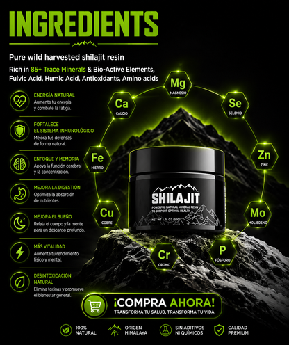 Adiós Cansancio con Shilajit Himalaya Premium 85 Minerales
